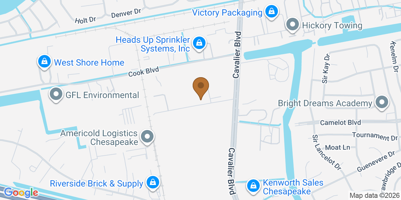 Map showing the Google Business location of SlopePro Roofing at 3712 Profit Way, Chesapeake, VA, 23323
