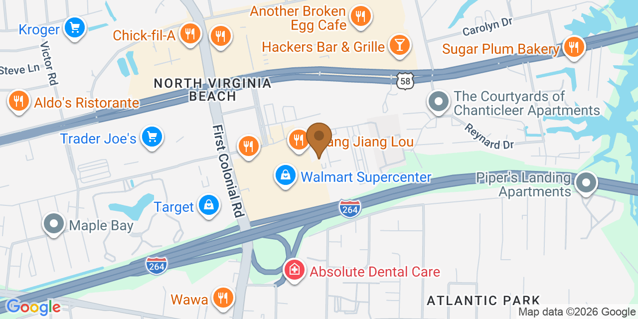 Map showing the Google Business location of Atlantic Roofing & Siding, LLC at 609 Jack Rabbit Road, Virginia Beach, VA, 23451