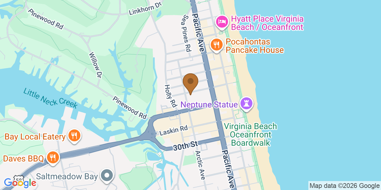 Map showing the Google Business location of Best Roofing Of Virginia at 320 33rd Street, Virginia Beach, VA, 23451