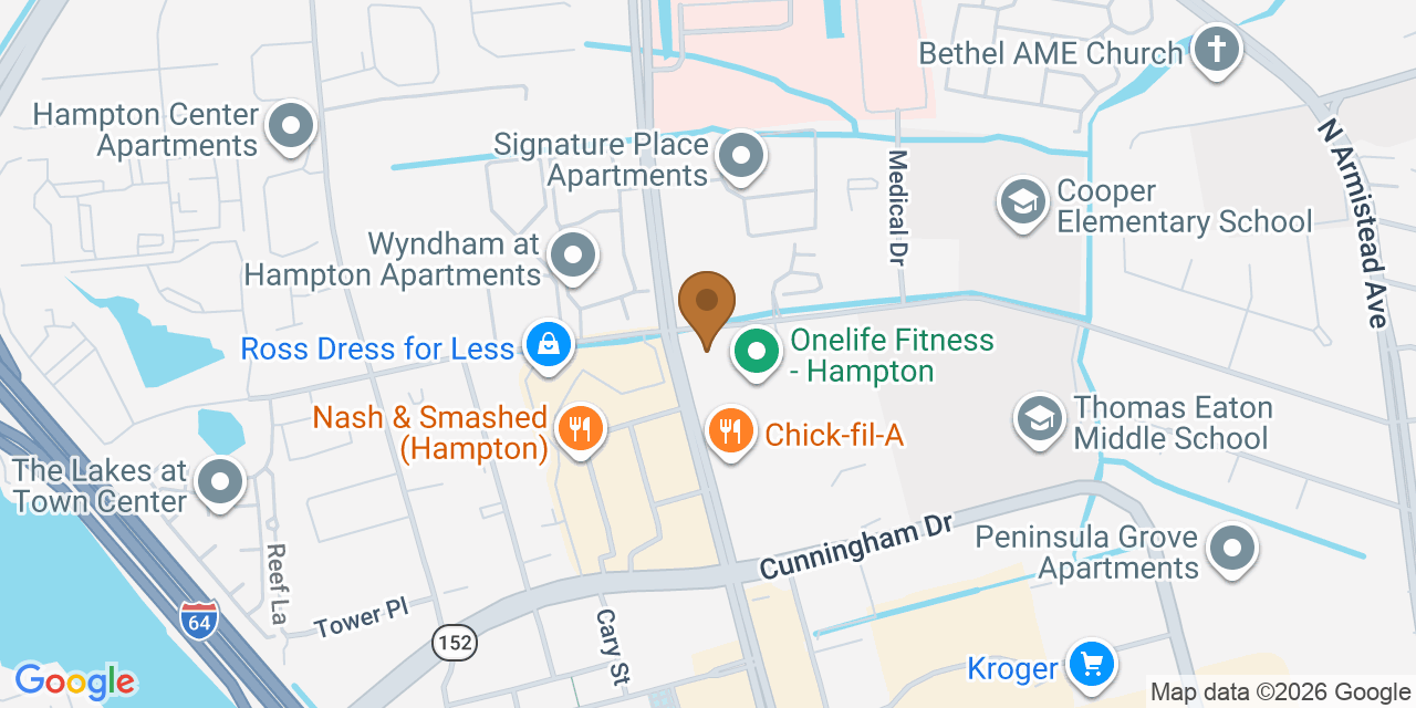 Map showing the Google Business location of Martin Brothers Roof Repair at 2198 Coliseum Drive, Hampton, VA, 23666