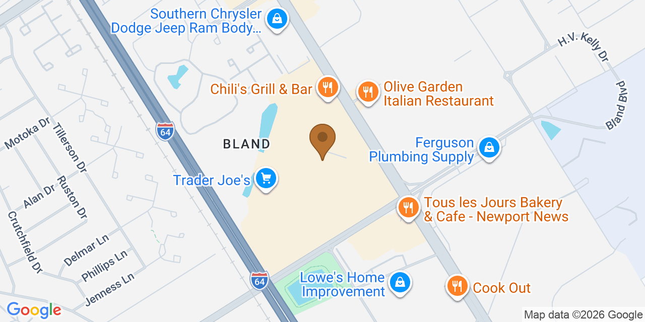 Map showing the Google Business location of Martin & Sons Roofing at 12551 Jefferson Avenue, Newport News, VA, 23602