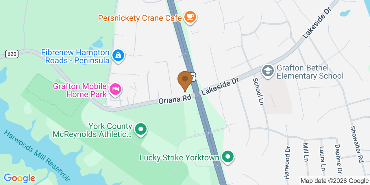Map showing the Google Business location of Chase Roofing LLC at 1409 Oriana Road, Yorktown, VA, 23693