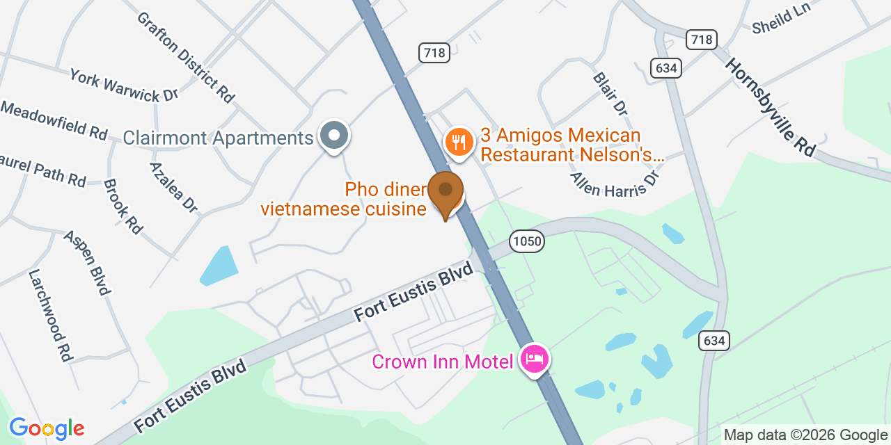 Map showing the Google Business location of Fonseca & Sons Roof Repair at 8135 George Washington Memorial Highway, Yorktown, VA, 23692