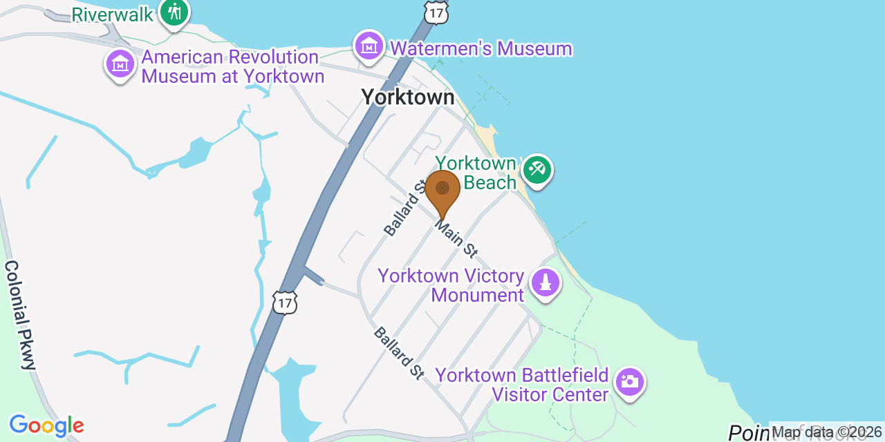 Map showing the Google Business location of Carter & Sons Roofing & Construction at 401 Main Street, Yorktown, VA, 23690