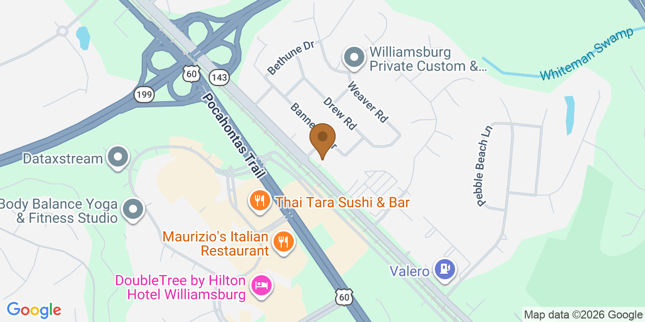 Map showing the Google Business location of Gray Line Roofing at 1524 Merrimac Trail, Williamsburg, VA, 23185