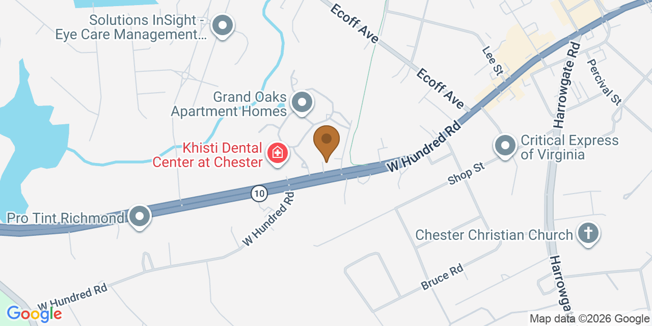 Map showing the Google Business location of Walter D Witt Roofing at 4910 West Hundred Road, Chester, VA, 23831