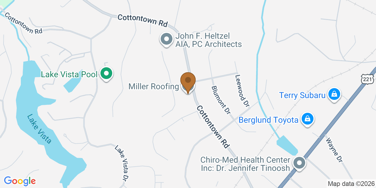 Map showing the Google Business location of Miller Roofing at 1540 Cottontown Road, Forest, VA, 24551