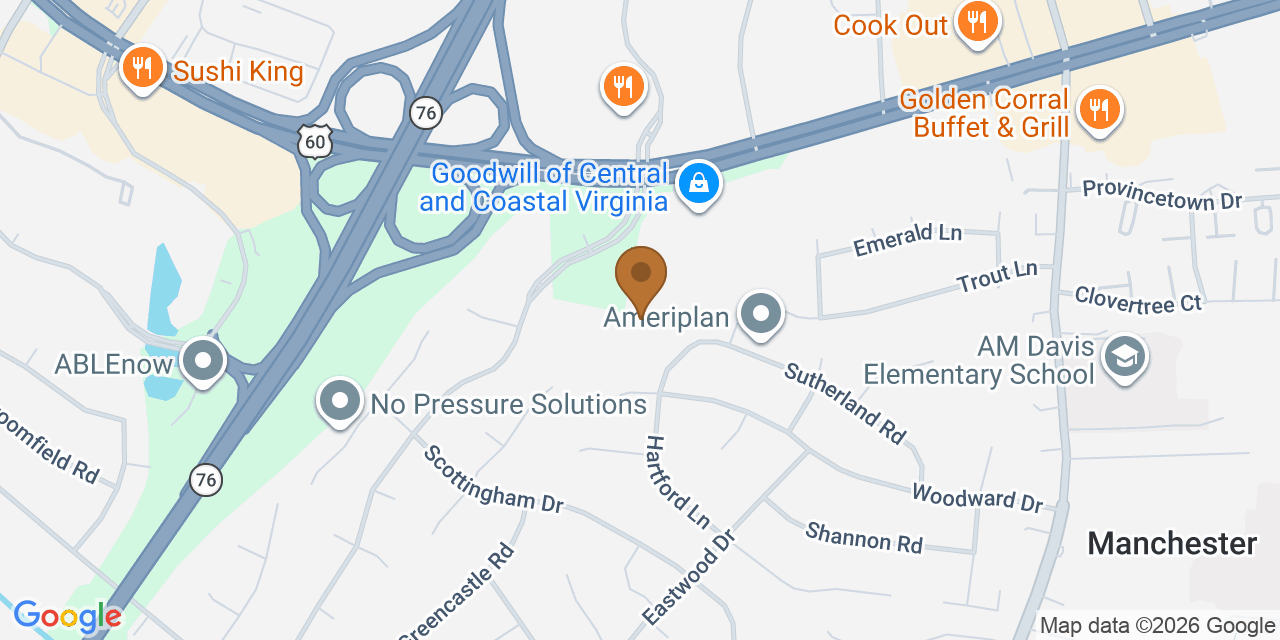 Map showing the Google Business location of Hayes & Sons LLC at 155 Wadsworth Drive, Manchester, VA, 23236