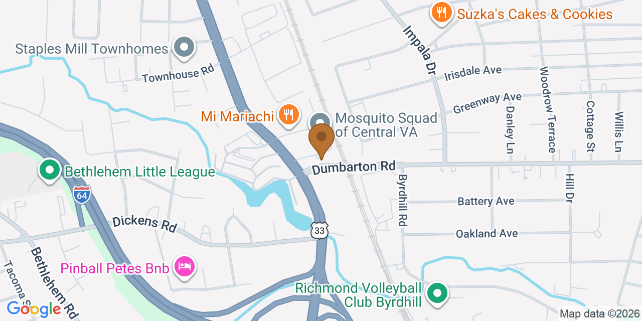 Map showing the Google Business location of Davidson Roofing Co at 3131 Southside Avenue, Richmond, VA, 23228