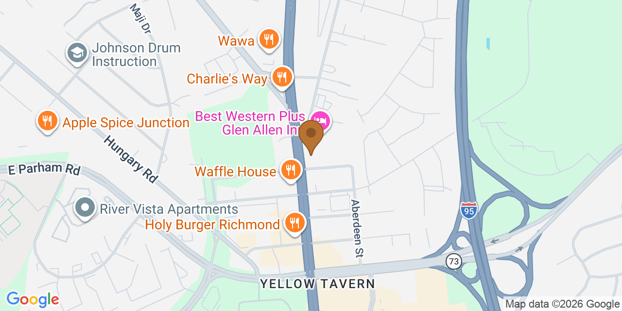 Map showing the Google Business location of DeShazo and Son Roofing at 8505 Brook Road, Glen Allen, VA, 23060
