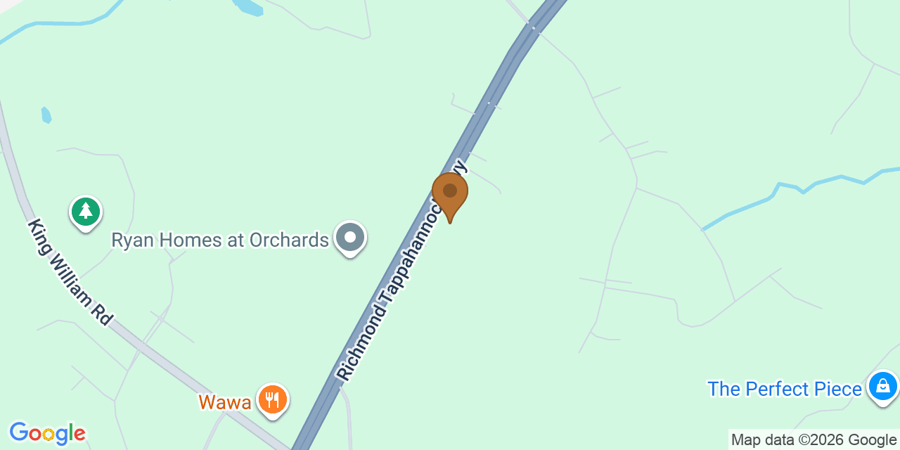Map showing the Google Business location of Davis Brothers Roofing & Remodeling at 5520 Richmond Tappahannock Highway, King William, VA, 23086