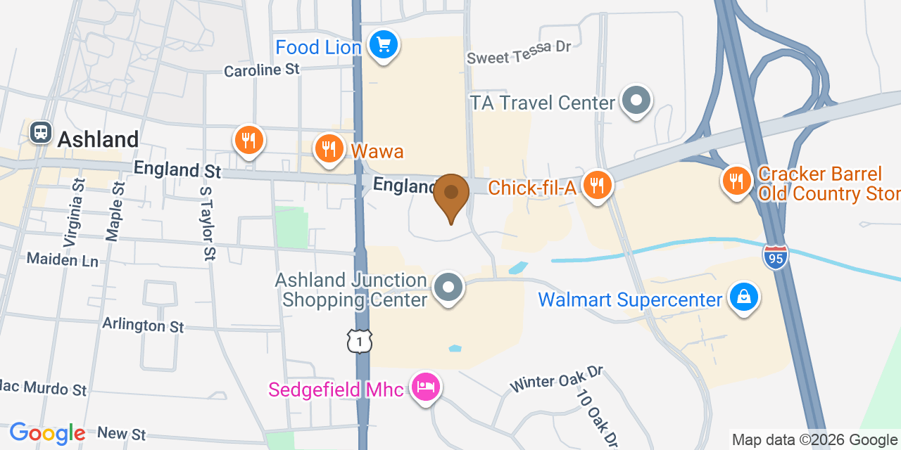 Map showing the Google Business location of Davis & Sons Roofing & Construction at 80 North Cottage Green Drive, Ashland, VA, 23005