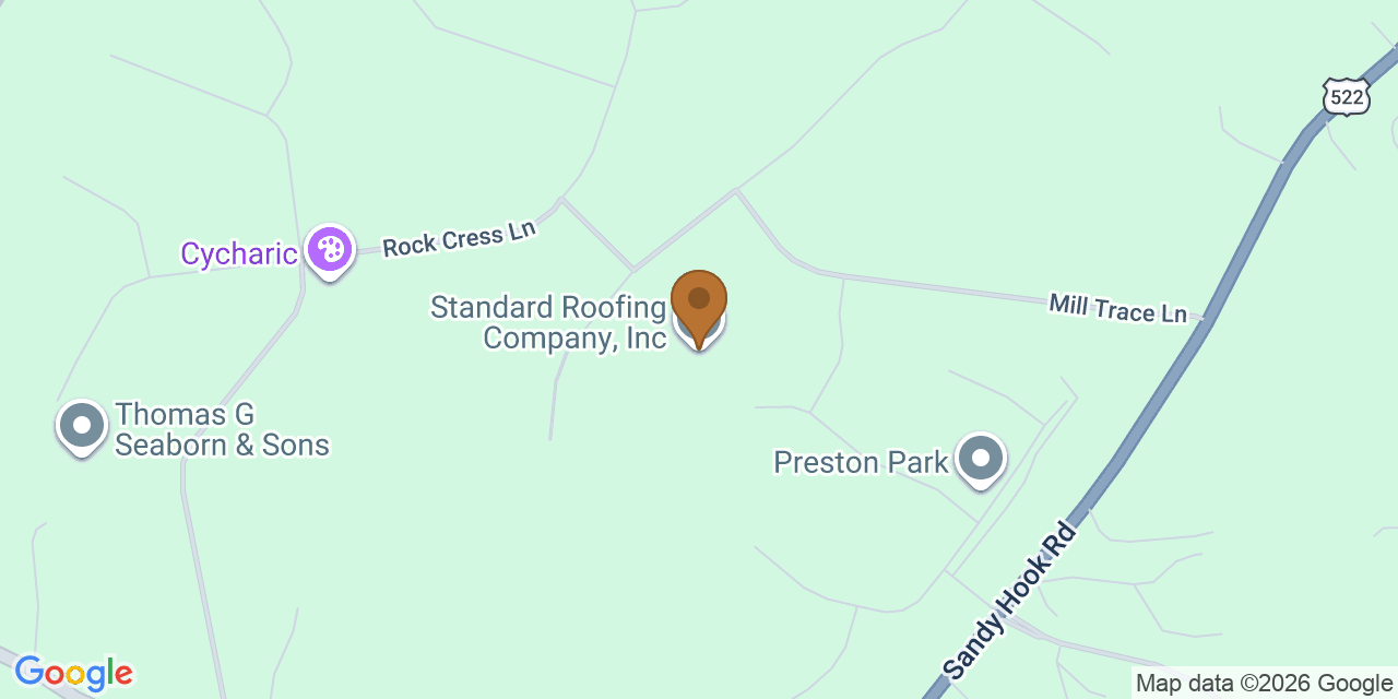 Map showing the Google Business location of Standard Roofing Company, Inc. at 2915 Stone Creek Drive, Sandy Hook, VA, 23153