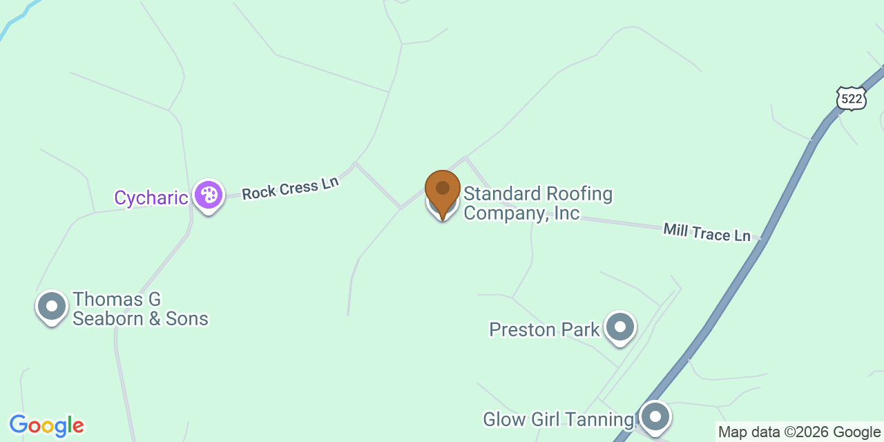 Map showing the Google Business location of Standard Roofing Company, Inc. at 2915 Stone Creek Drive, Sandy Hook, VA, 23153
