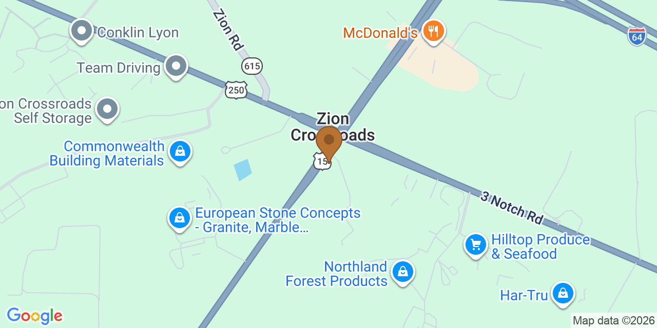 Map showing the Google Business location of Cenvar Roofing - Troy at 21708 James Madison Highway, Troy, VA, 22974