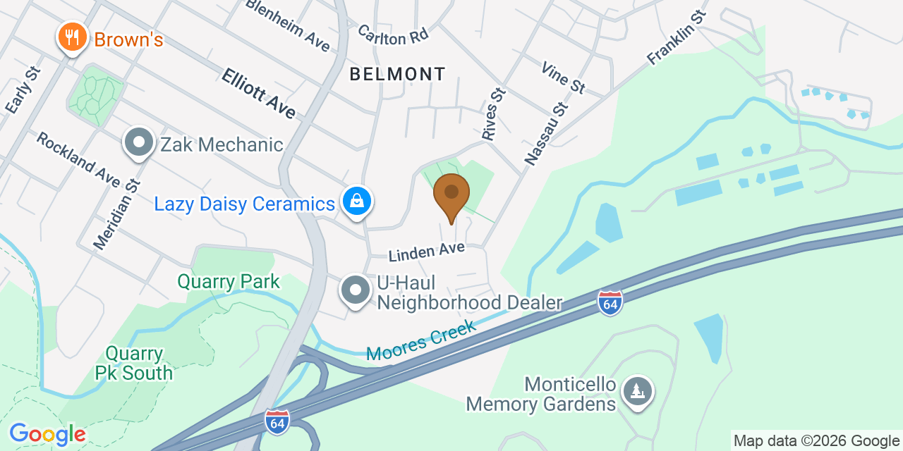 Map showing the Google Business location of Blue Ridge Roofing, Inc at 1009 Linden Avenue, Charlottesville, VA, 22902