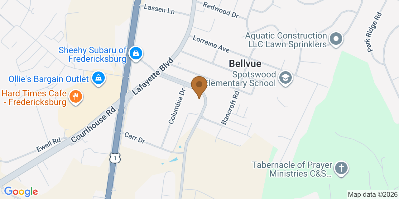 Map showing the Google Business location of 9Hammers at 130 Falcon Drive, Fredericksburg, VA, 22408
