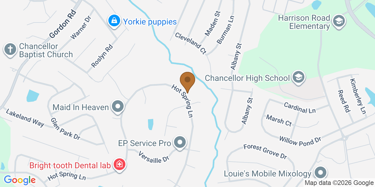 Map showing the Google Business location of Columbia Contracting LLC at 6312 Hot Spring Lane, Fredericksburg, VA, 22407