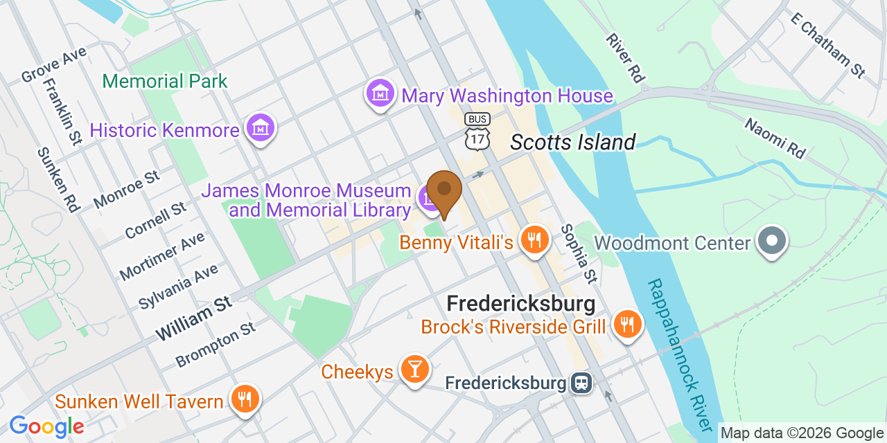Map showing the Google Business location of Mike's Roofing at 905 Charles Street, Fredericksburg, VA, 22401