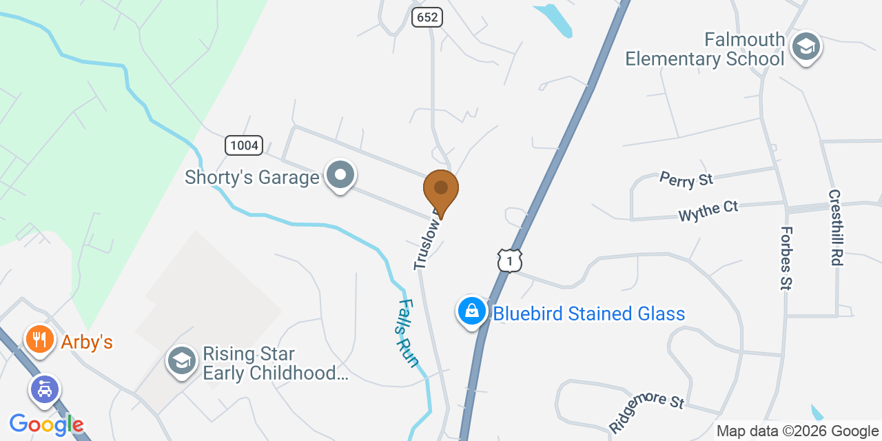 Map showing the Google Business location of J&R Roofing Solutions at 150 Truslow Road, Fredericksburg, VA, 22405