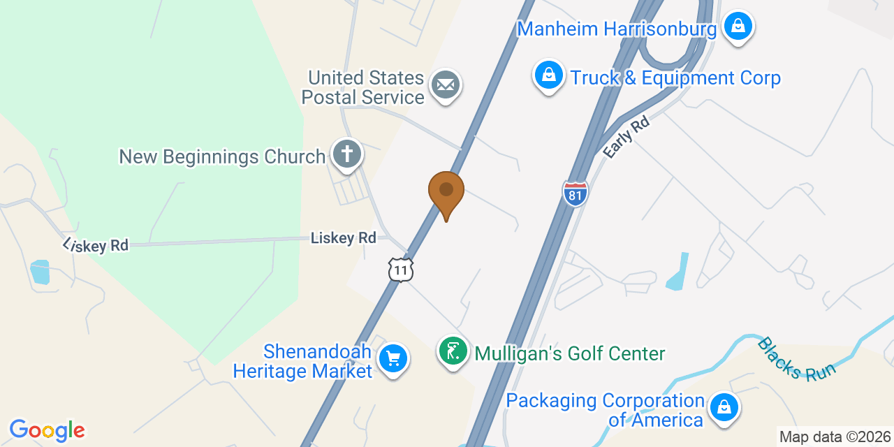 Map showing the Google Business location of Highest Roofing & Exteriors at 4030 South Main Street, Harrisonburg, VA, 22801