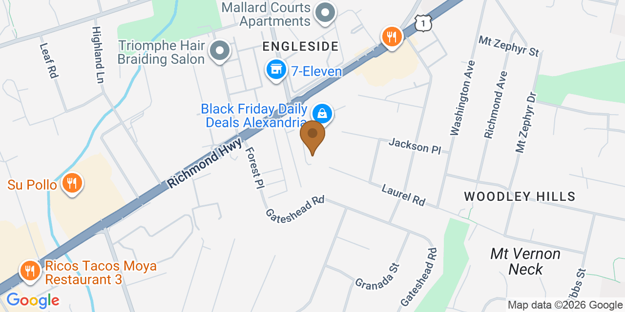 Map showing the Google Business location of Master Roofing & Siding at 8463 Richmond Highway, Alexandria, VA, 22309