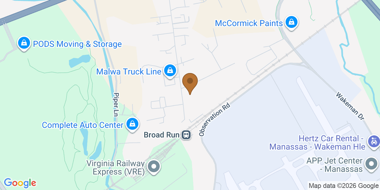 Map showing the Google Business location of K&M Roofing and Contracting LLC at 10591A Redoubt Road, Manassas, VA, 20110