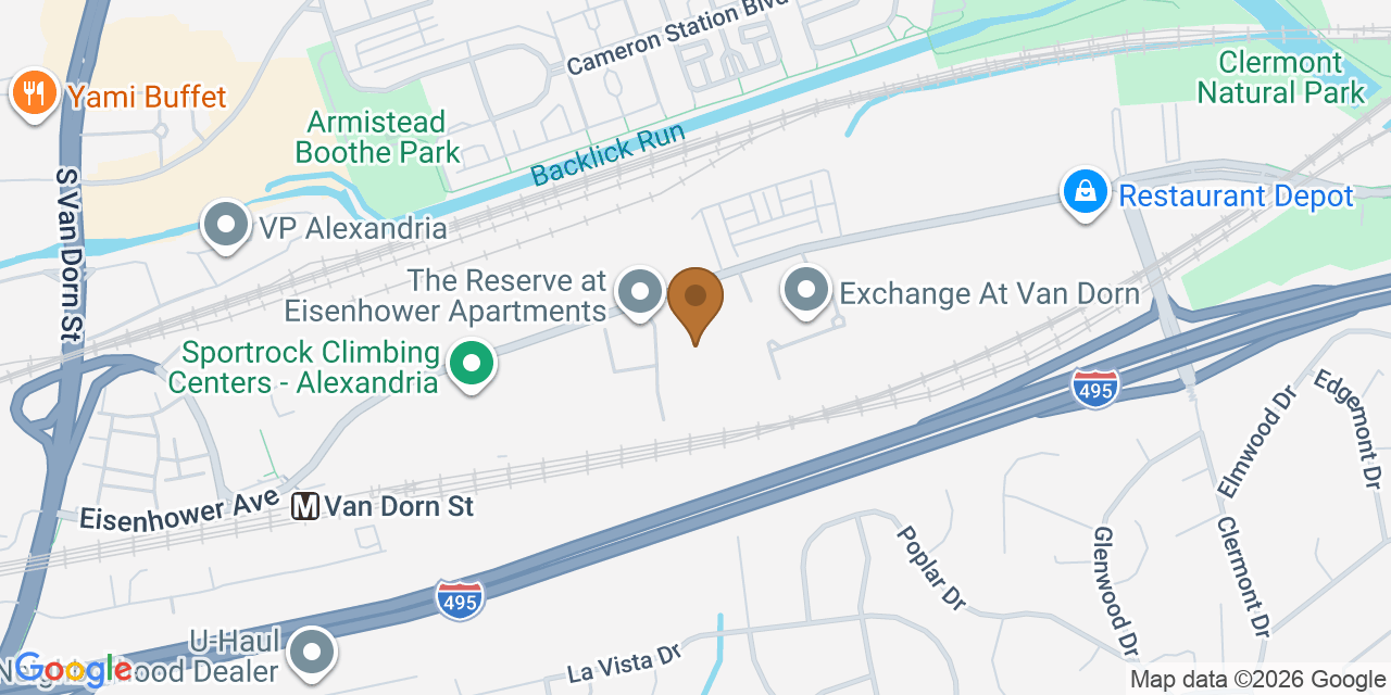 Map showing the Google Business location of Lyons Roofing & Contracting at 4930 A Eisenhower Avenue, Alexandria, VA, 22304