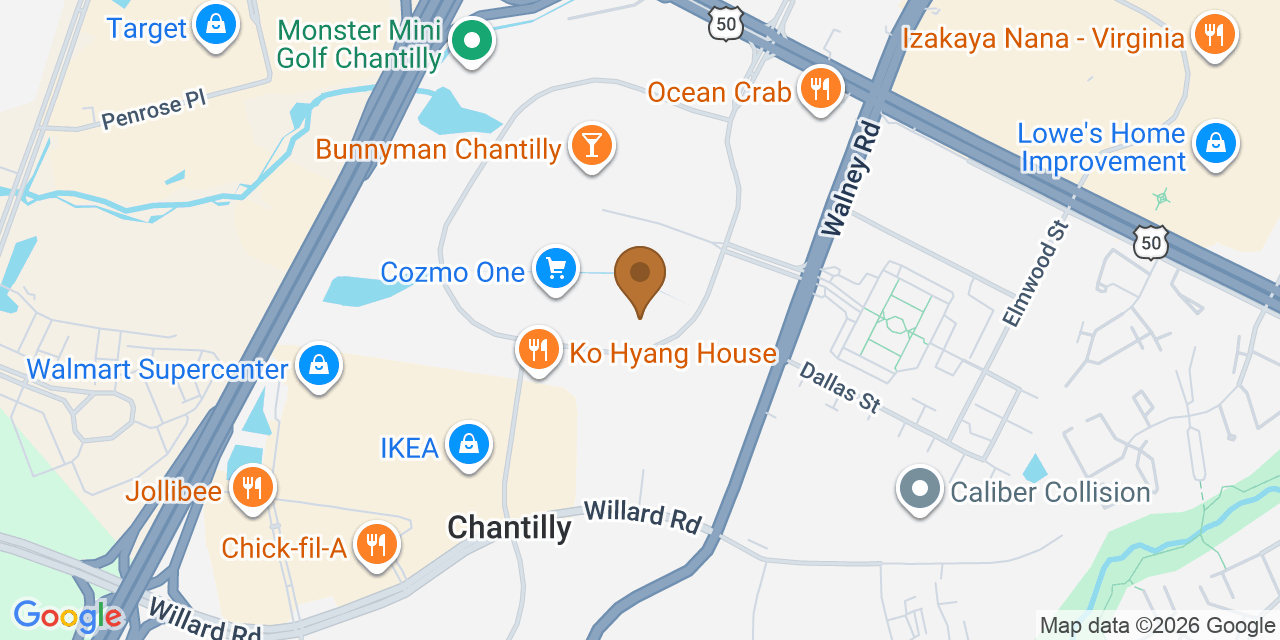 Map showing the Google Business location of American Home Contractors at 14155 Sullyfield Circle, Chantilly, VA, 20151