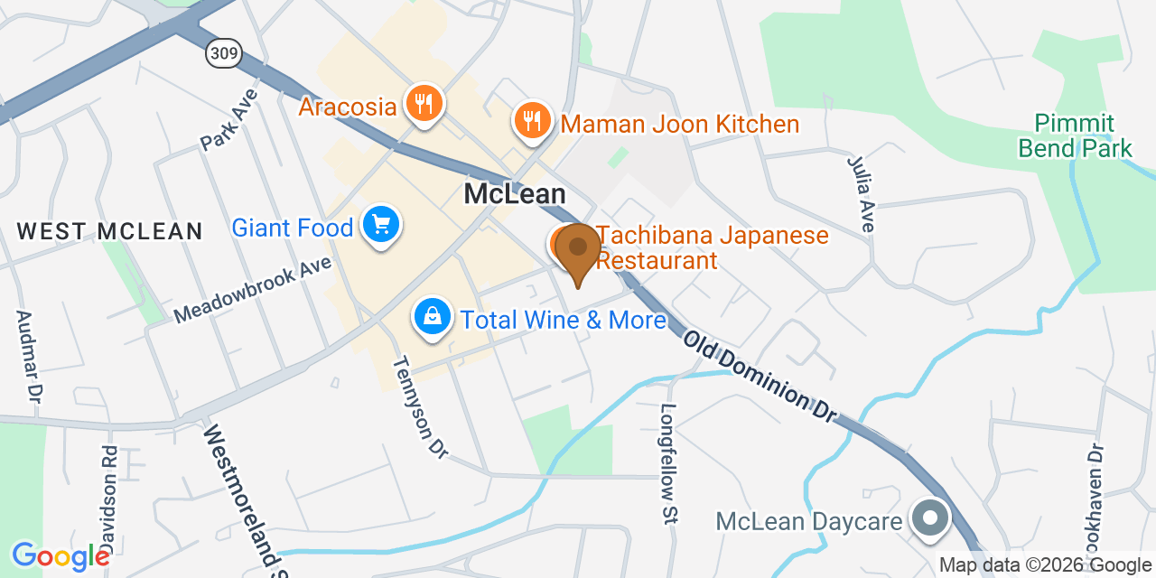 Map showing the Google Business location of A&M Roofing at 6710 Whittier Avenue, McLean, VA, 22101