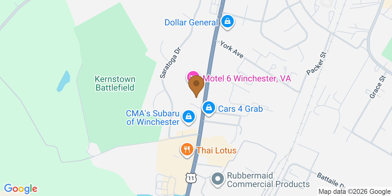 Map showing the Google Business location of Elite Roofing & Restoration, LLC at 2971 Valley Avenue, Winchester, VA, 22601
