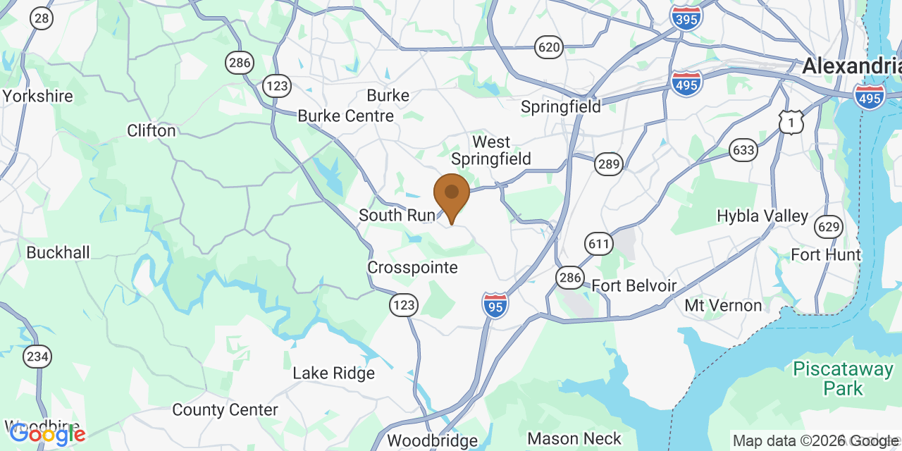 Map of Fairfax County, Virginia showing the roofing service area covered by this page