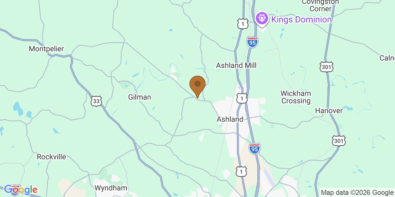 Map of Hanover County, Virginia showing the roofing service area covered by this page