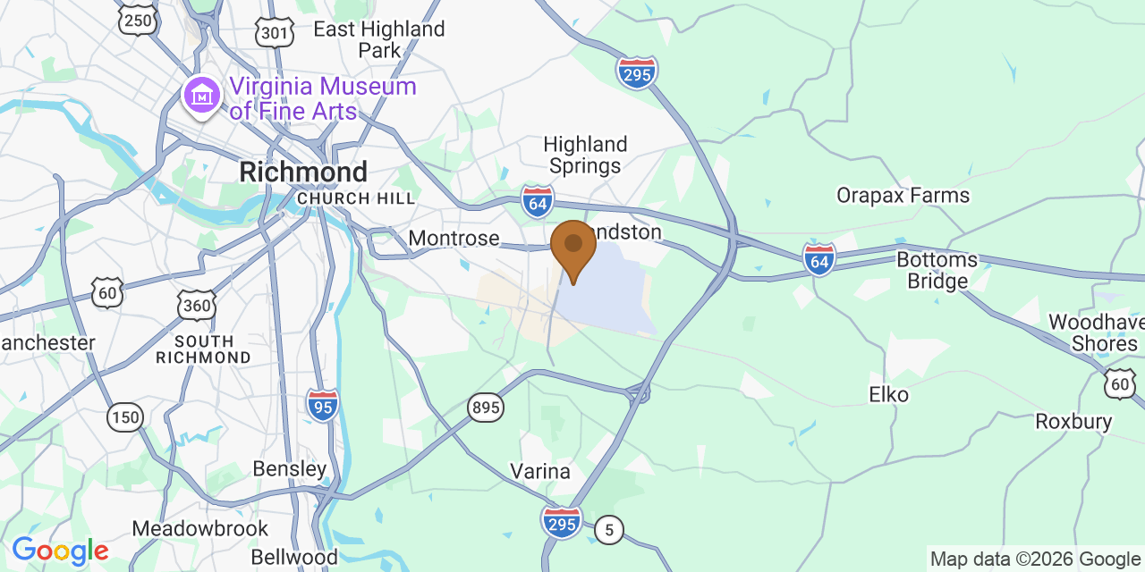 Map of Henrico County, Virginia showing the roofing service area covered by this page
