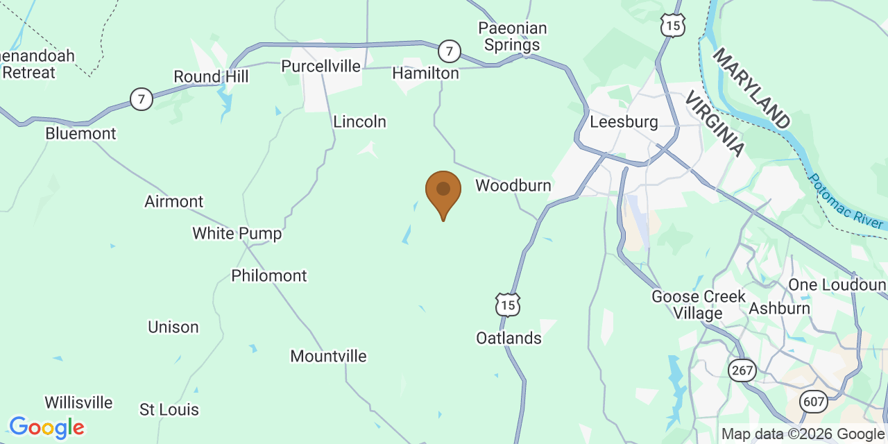 Map of Loudoun County, Virginia showing the roofing service area covered by this page