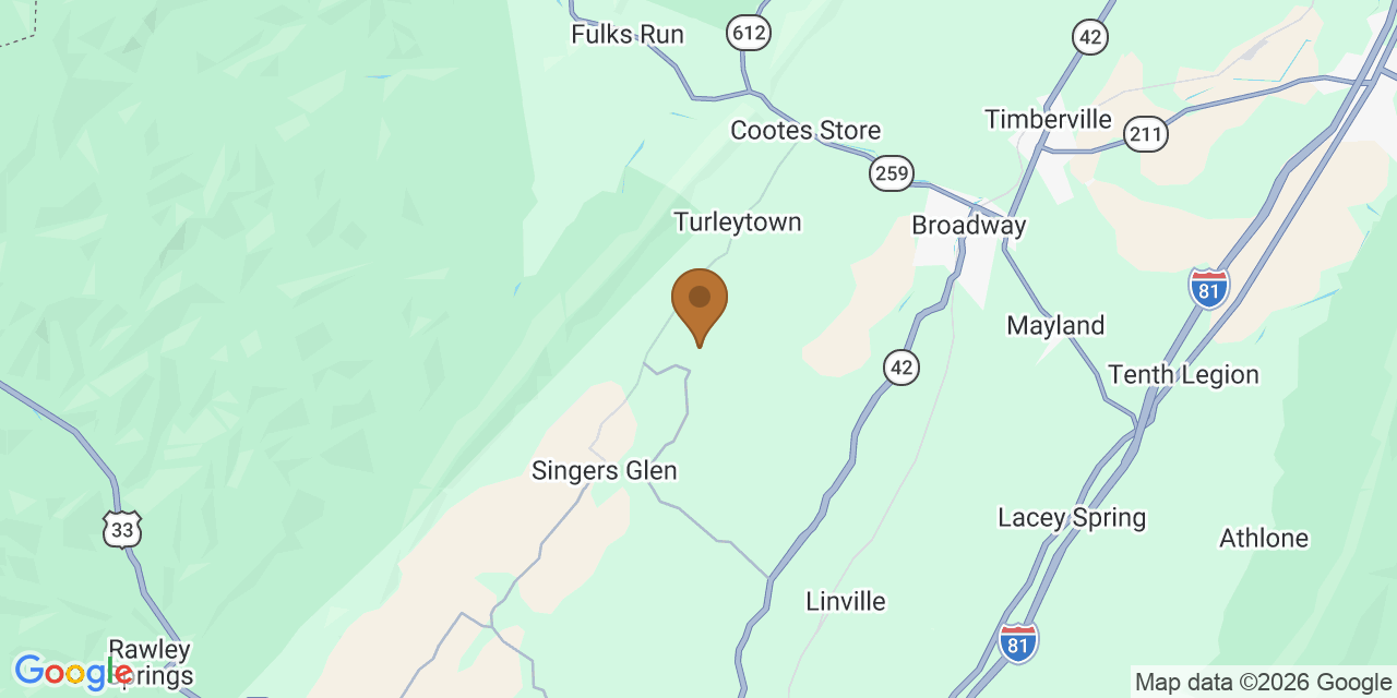 Map of Rockingham County, Virginia showing the roofing service area covered by this page