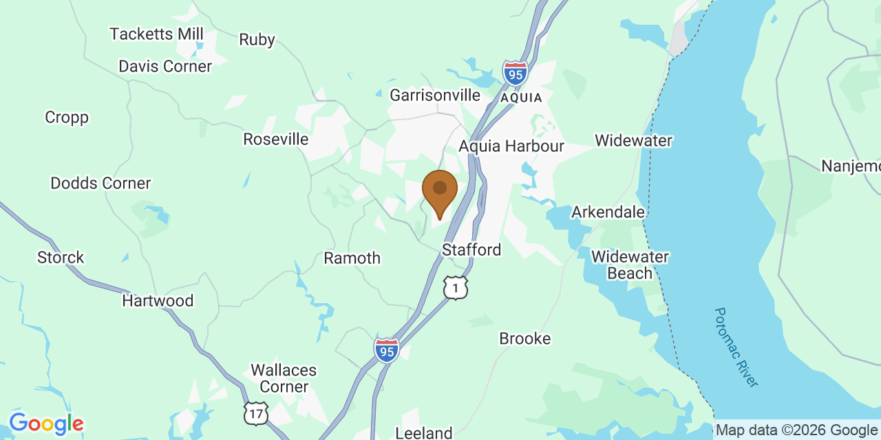 Map of Stafford County, Virginia showing the roofing service area covered by this page